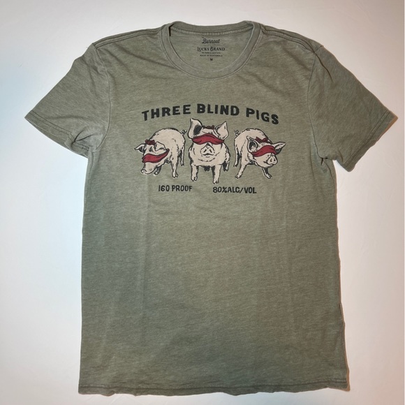 Size Medium Lucky Brand Men's Three Blind Pigs Tee - Picture 2 of 5